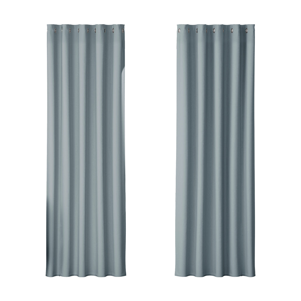 2X Blockout Curtains Window Blackout with Eyelet 180x213cm Light Blue - Grey Homecoze