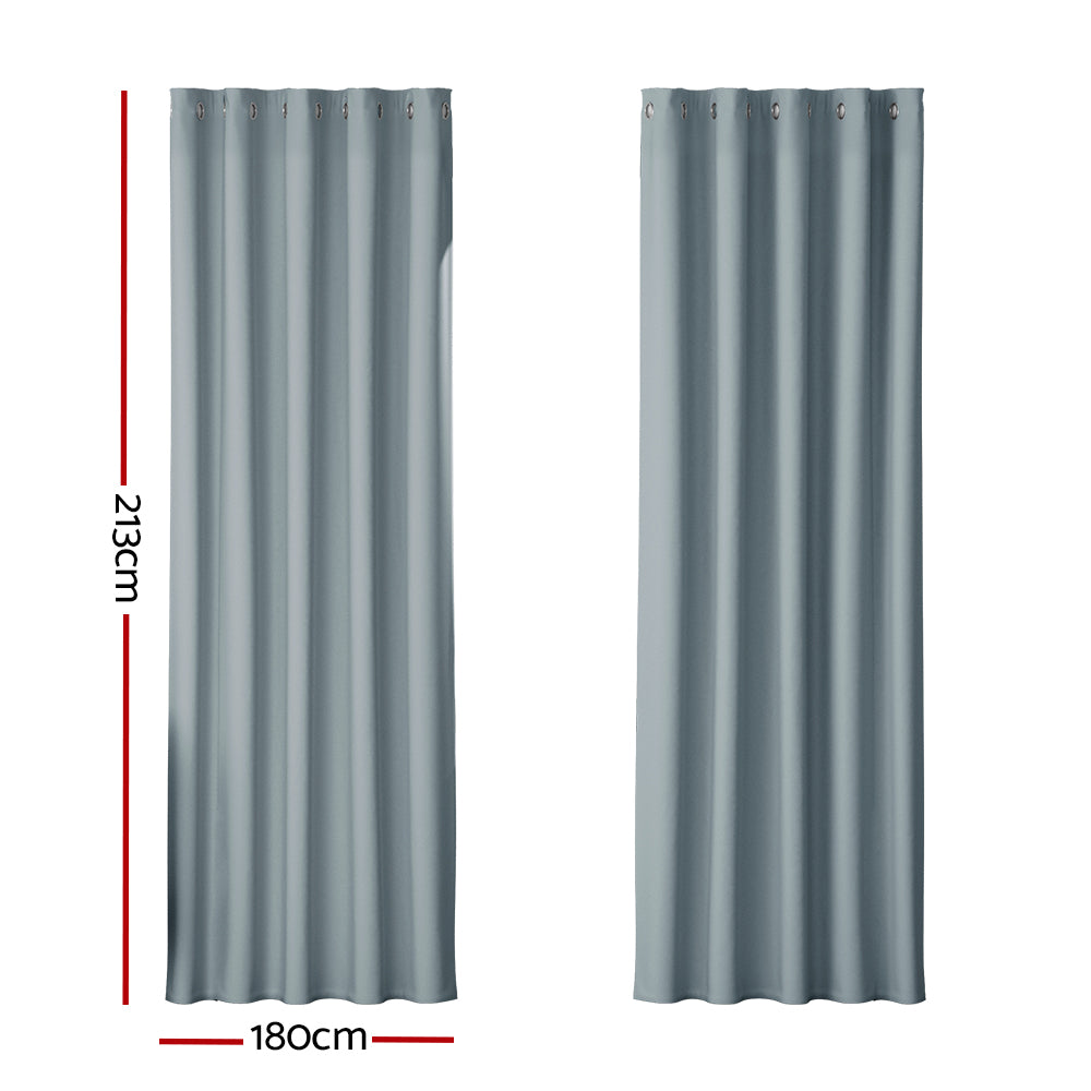 2X Blockout Curtains Window Blackout with Eyelet 180x213cm Light Blue - Grey Homecoze