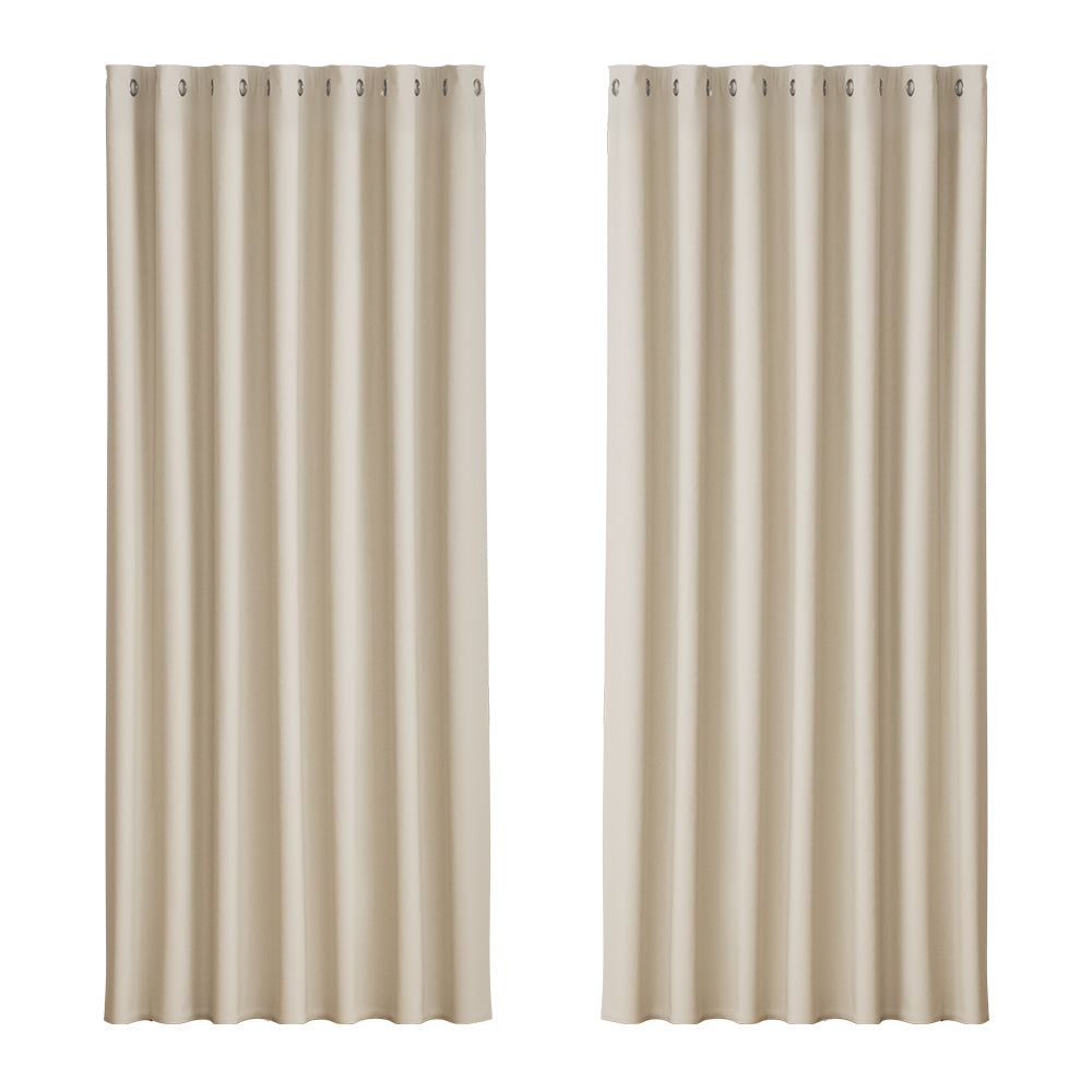 2X Blockout Curtains Window Blackout with Eyelet 240x230cm Beige Homecoze