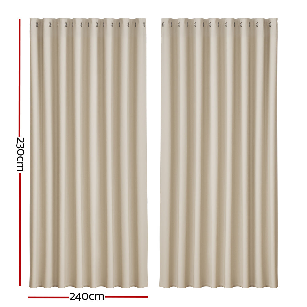2X Blockout Curtains Window Blackout with Eyelet 240x230cm Beige Homecoze