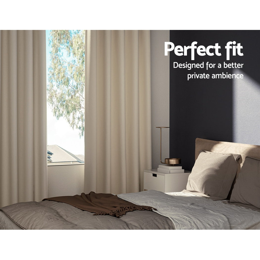 2X Blockout Curtains Window Blackout with Eyelet 240x230cm Beige Homecoze