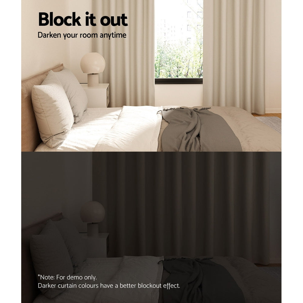 2X Blockout Curtains Window Blackout with Eyelet 240x230cm Beige Homecoze
