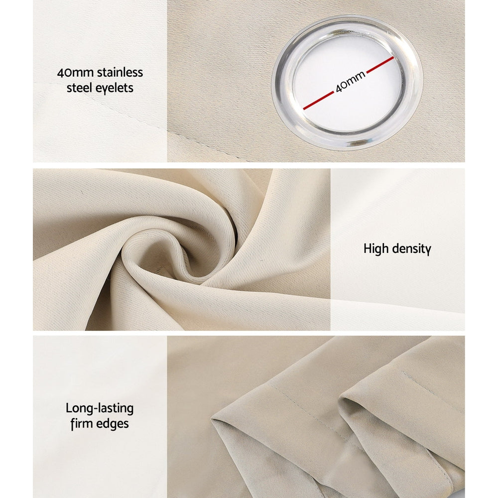 2X Blockout Curtains Window Blackout with Eyelet 240x230cm Beige Homecoze