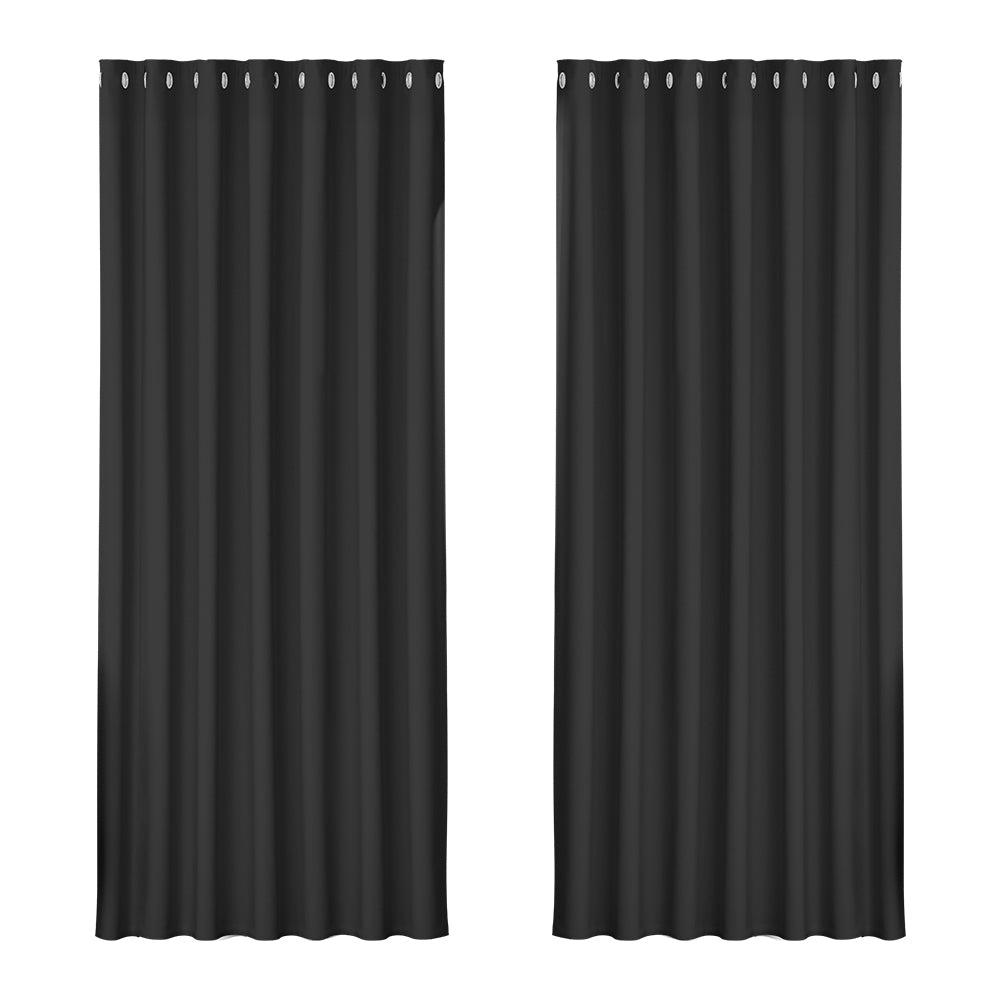 2X Blockout Curtains Window Blackout with Eyelet 240x230cm Matt Black Homecoze