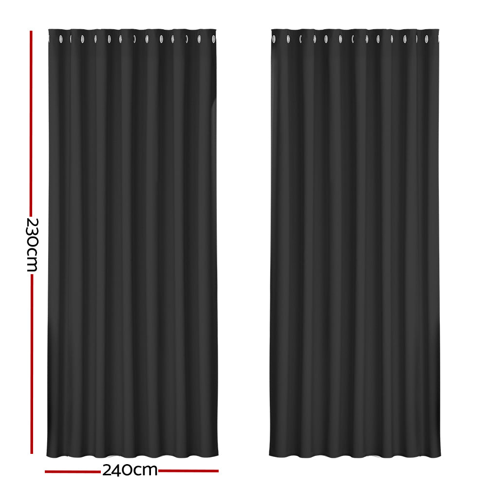 2X Blockout Curtains Window Blackout with Eyelet 240x230cm Matt Black Homecoze