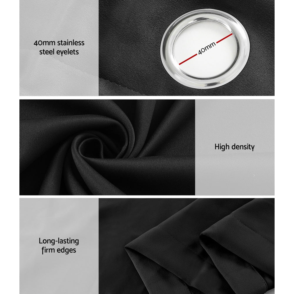 2X Blockout Curtains Window Blackout with Eyelet 240x230cm Matt Black Homecoze