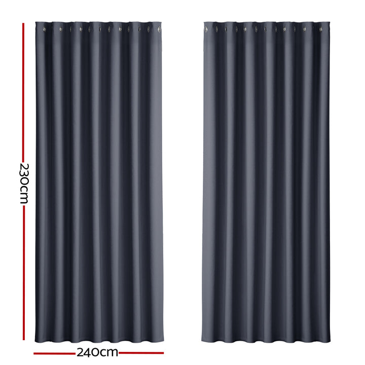 2X Blockout Curtains Window Blackout with Eyelet 240x230cm Charcoal Homecoze