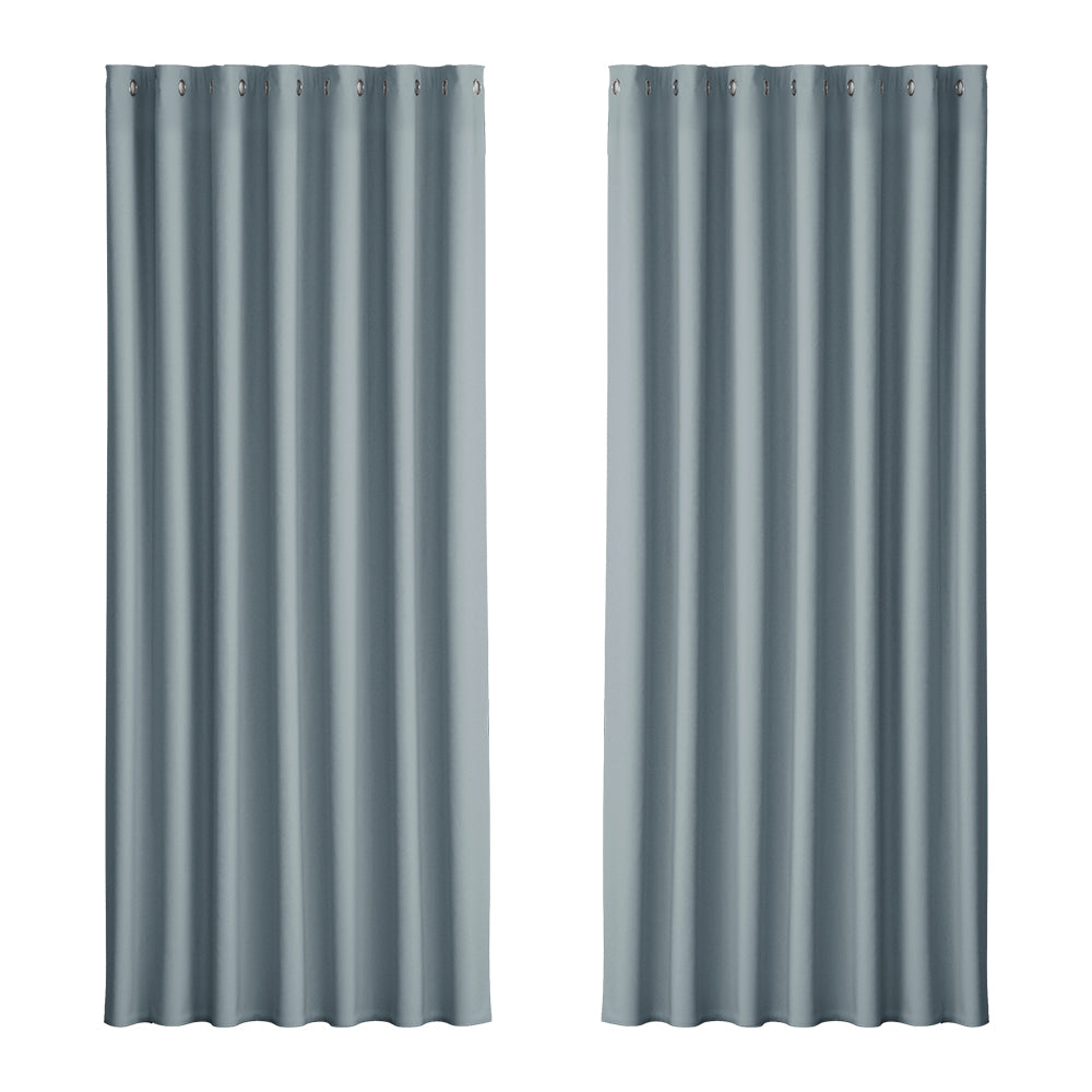 2X Blockout Curtains Window Blackout with Eyelet 240x230cm Light Blue - Grey Homecoze