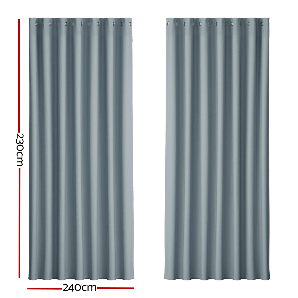 2X Blockout Curtains Window Blackout with Eyelet 240x230cm Light Blue - Grey Homecoze