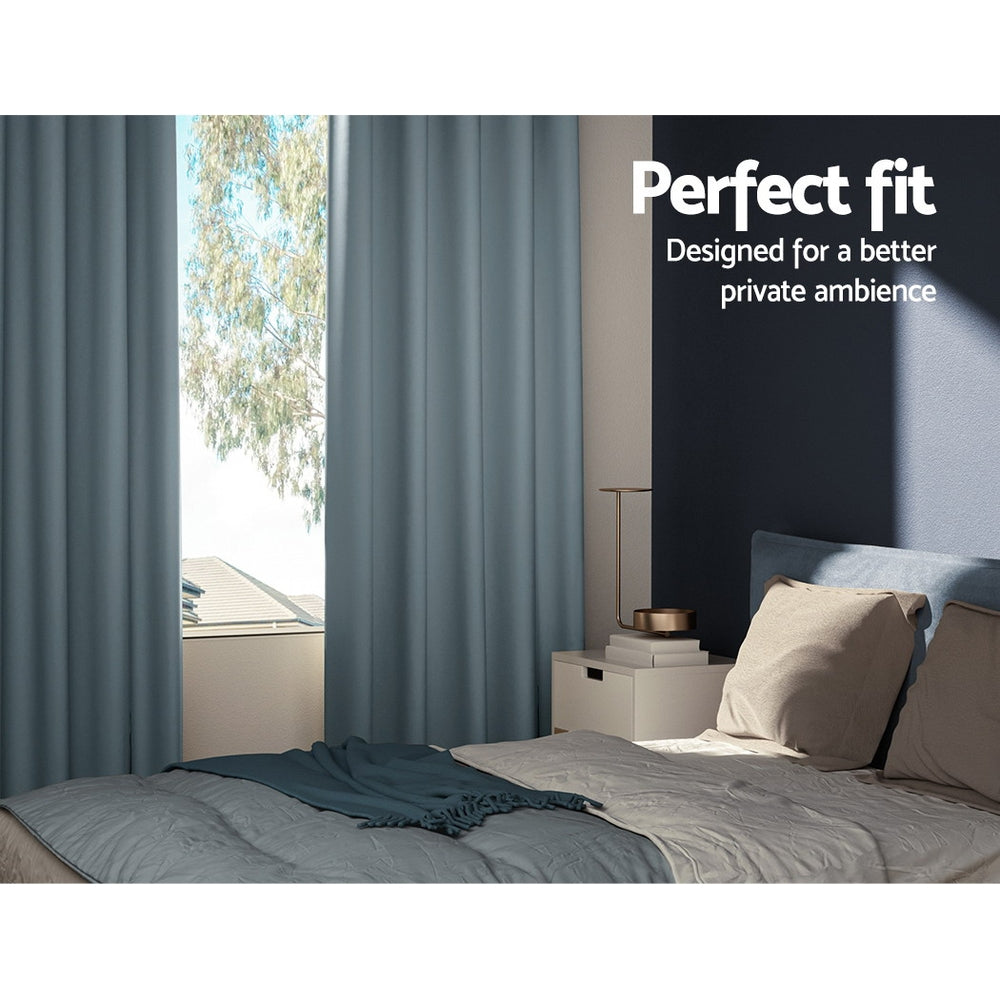 2X Blockout Curtains Window Blackout with Eyelet 240x230cm Light Blue - Grey Homecoze