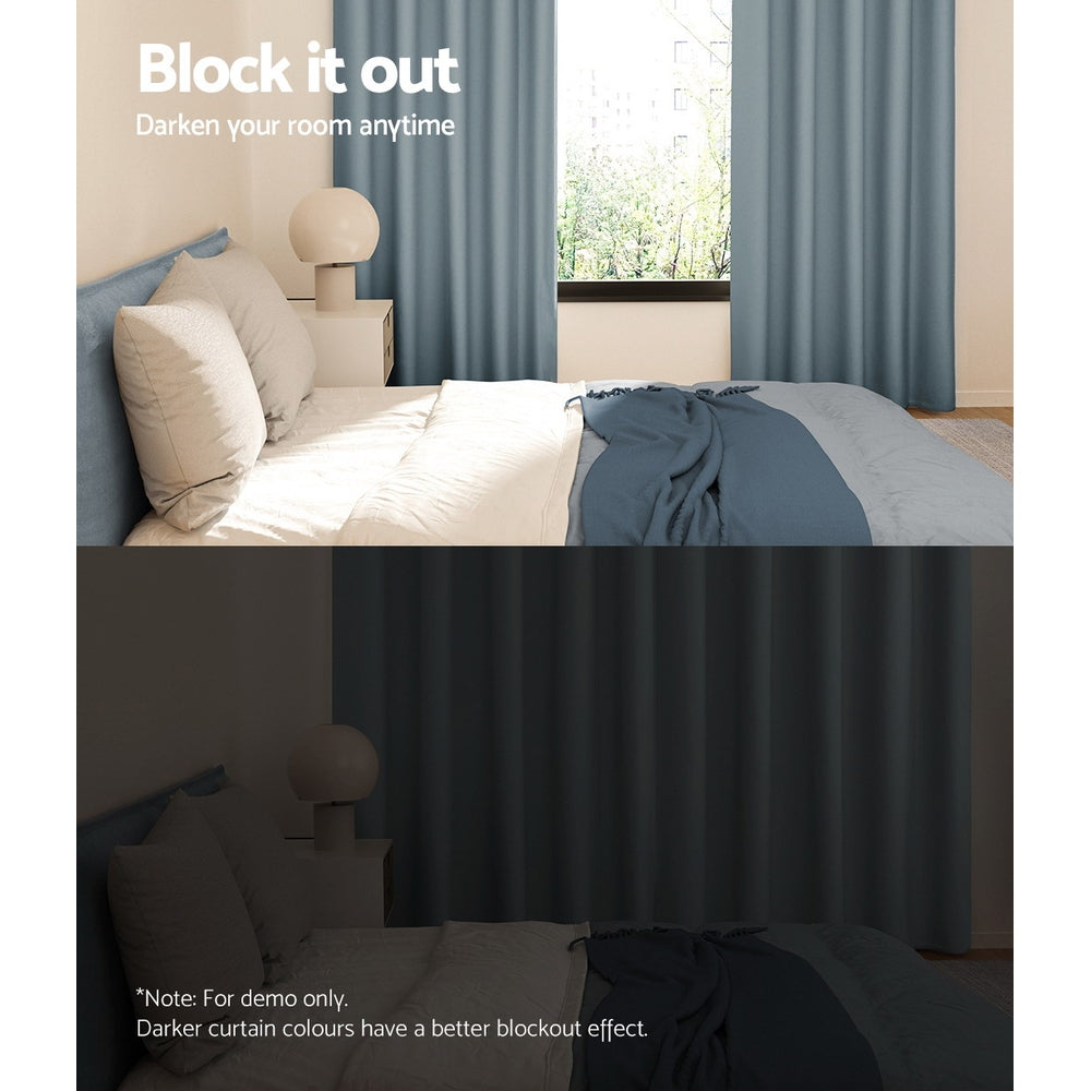 2X Blockout Curtains Window Blackout with Eyelet 240x230cm Light Blue - Grey Homecoze