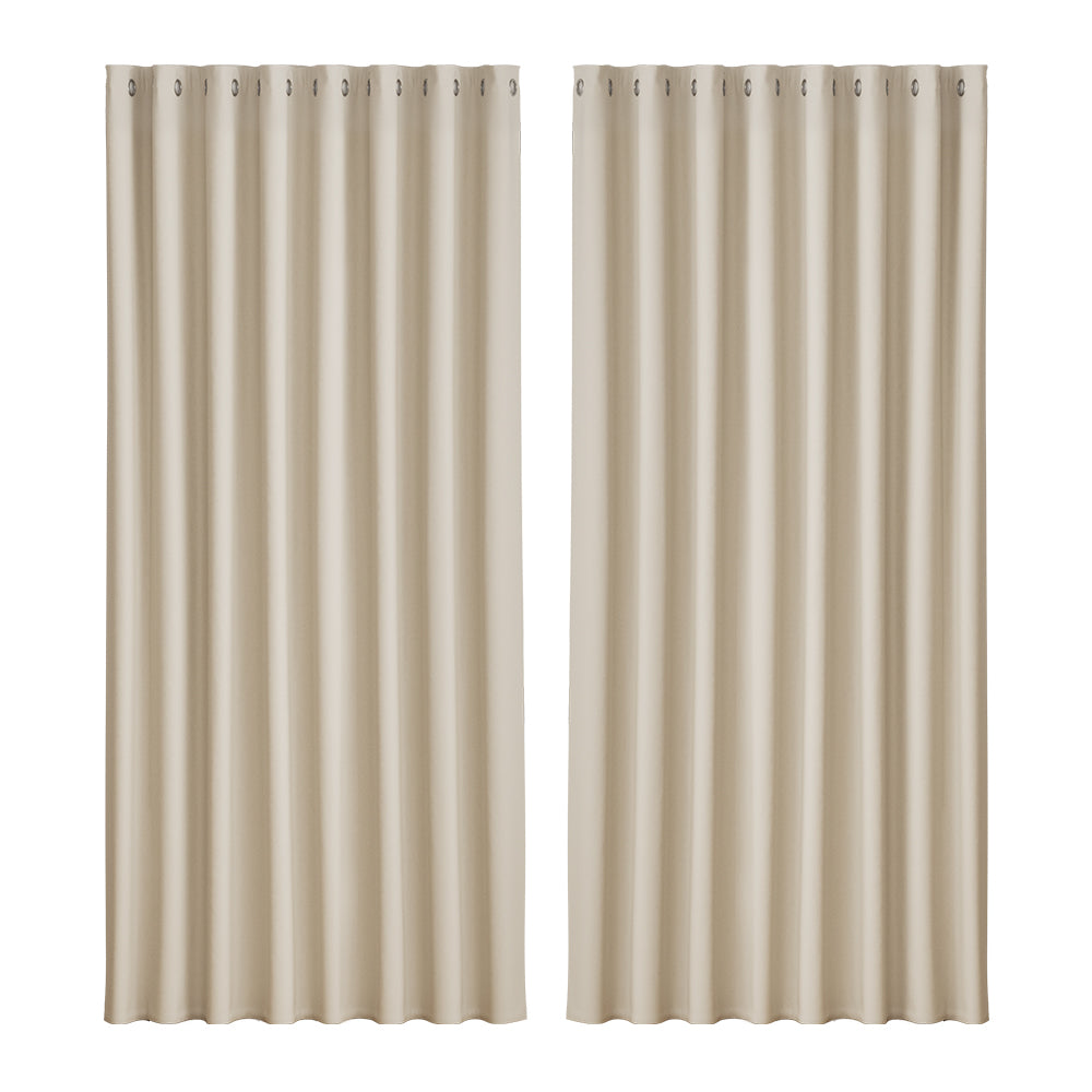 2X Blockout Curtains Window Blackout with Eyelet 300x230cm Beige Homecoze