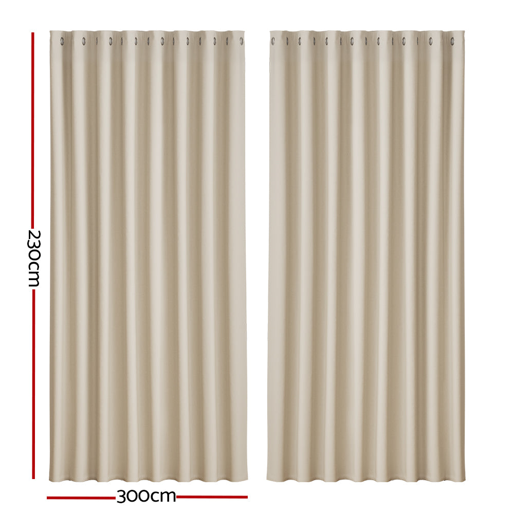 2X Blockout Curtains Window Blackout with Eyelet 300x230cm Beige Homecoze