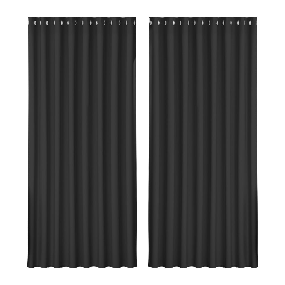 2X Blockout Curtains Window Blackout with Eyelet 300x230cm Matt Black Homecoze