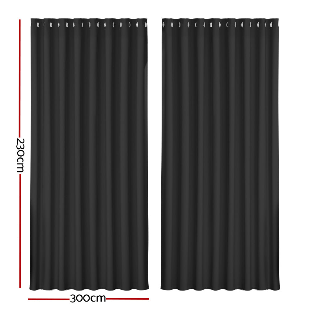 2X Blockout Curtains Window Blackout with Eyelet 300x230cm Matt Black Homecoze