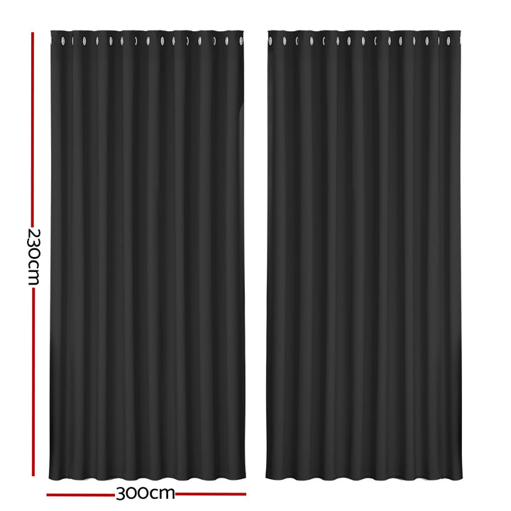 2X Blockout Curtains Window Blackout with Eyelet 300x230cm Matt Black Homecoze