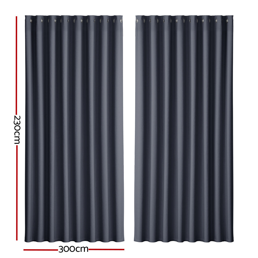 2X Blockout Curtains Window Blackout with Eyelet 300x230cm Charcoal Homecoze