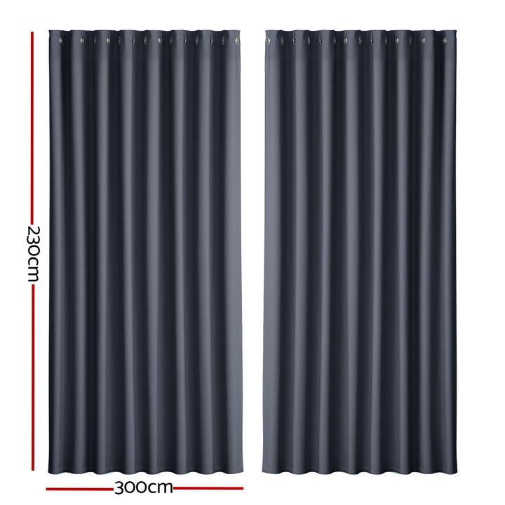 2X Blockout Curtains Window Blackout with Eyelet 300x230cm Charcoal Homecoze