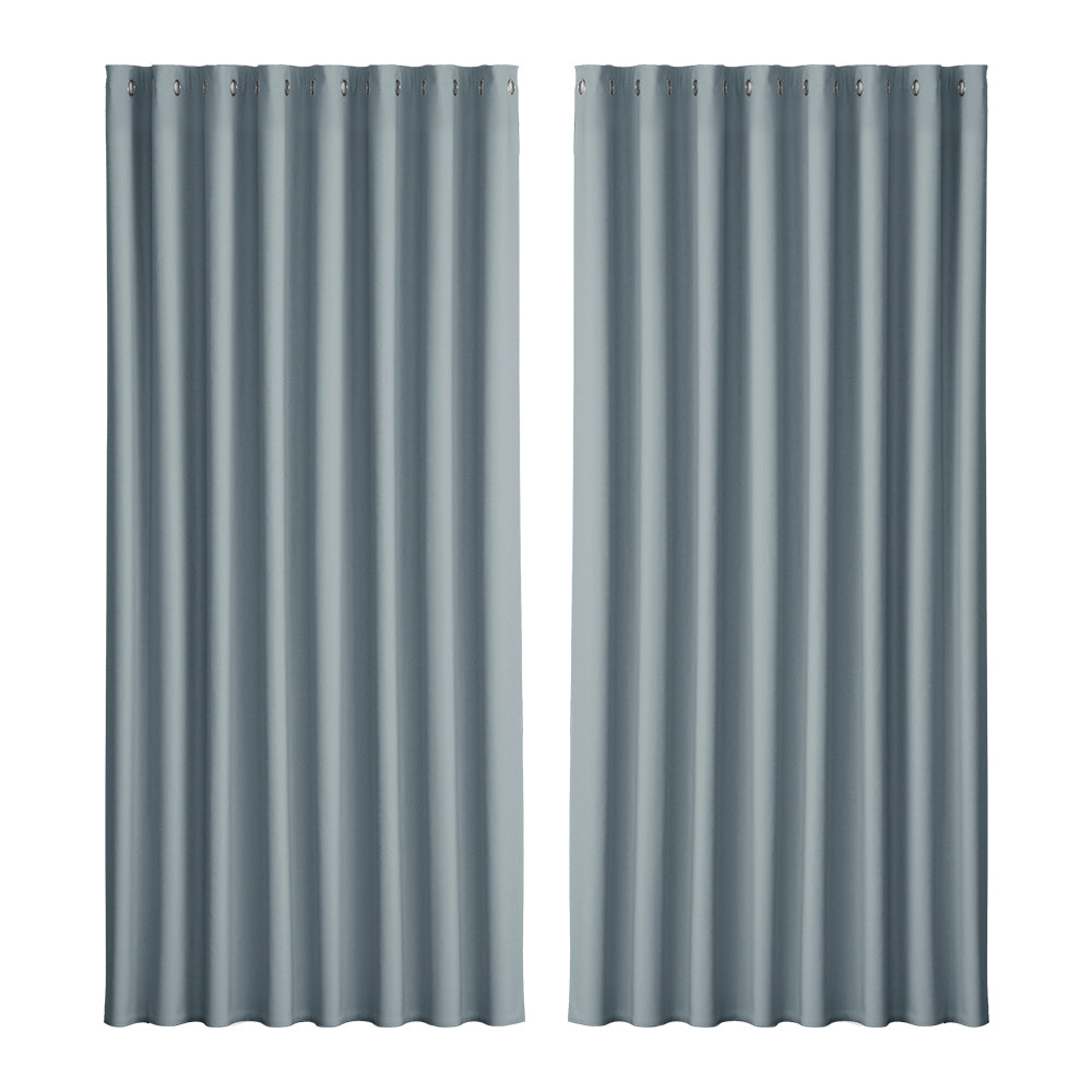 2X Blockout Curtains Window Blackout with Eyelet 300x230cm Light Blue - Grey Homecoze