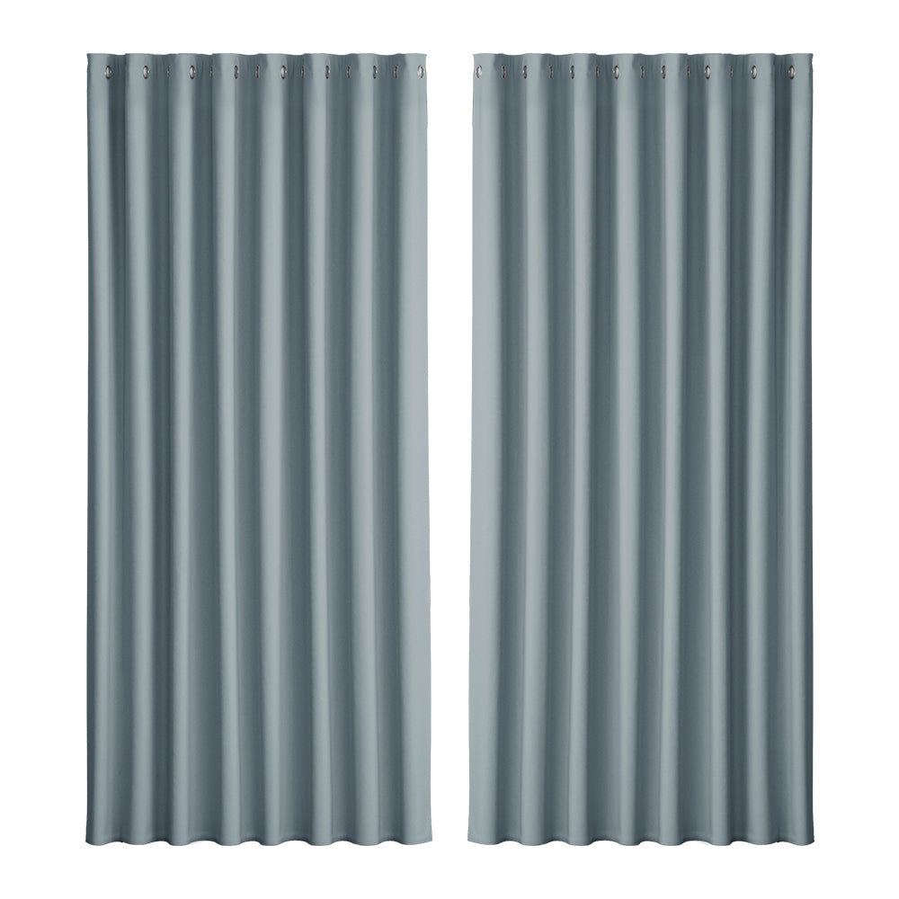 2X Blockout Curtains Window Blackout with Eyelet 300x230cm Light Blue - Grey Homecoze