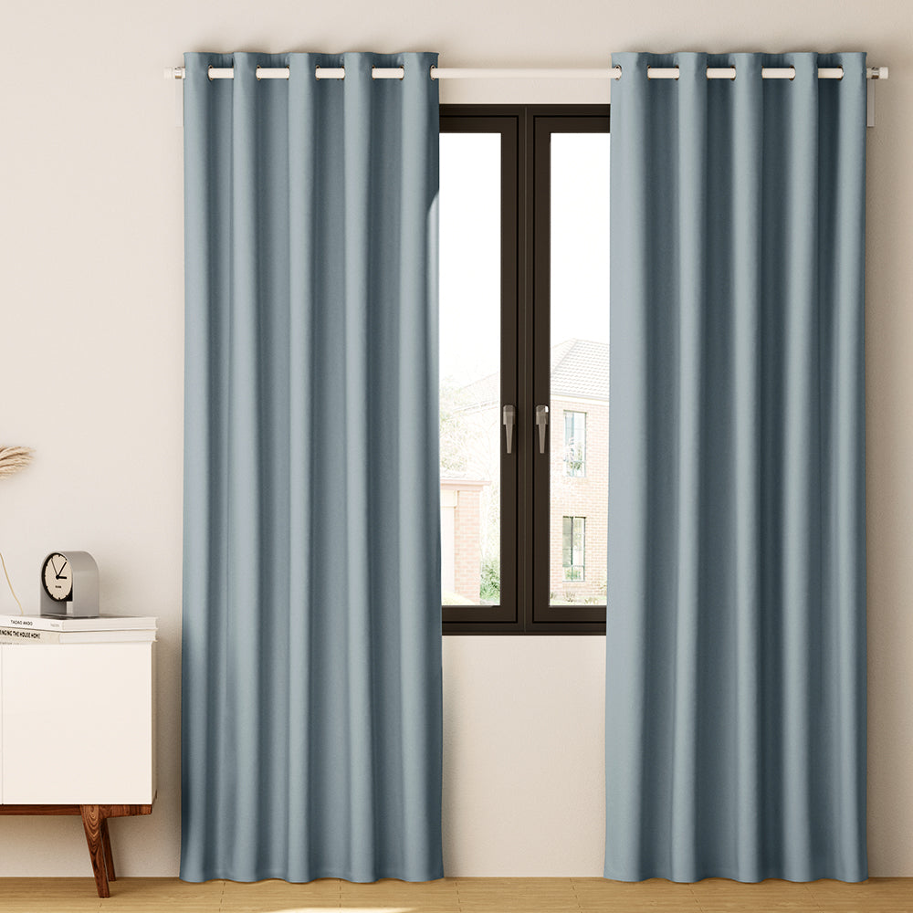 2X Blockout Curtains Window Blackout with Eyelet 300x230cm Light Blue - Grey Homecoze