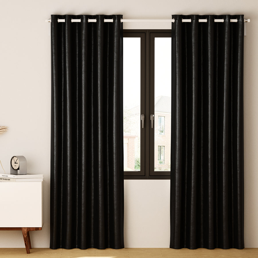 2X Blockout Curtains Window Blackout with Eyelet 140x230cm Black Homecoze
