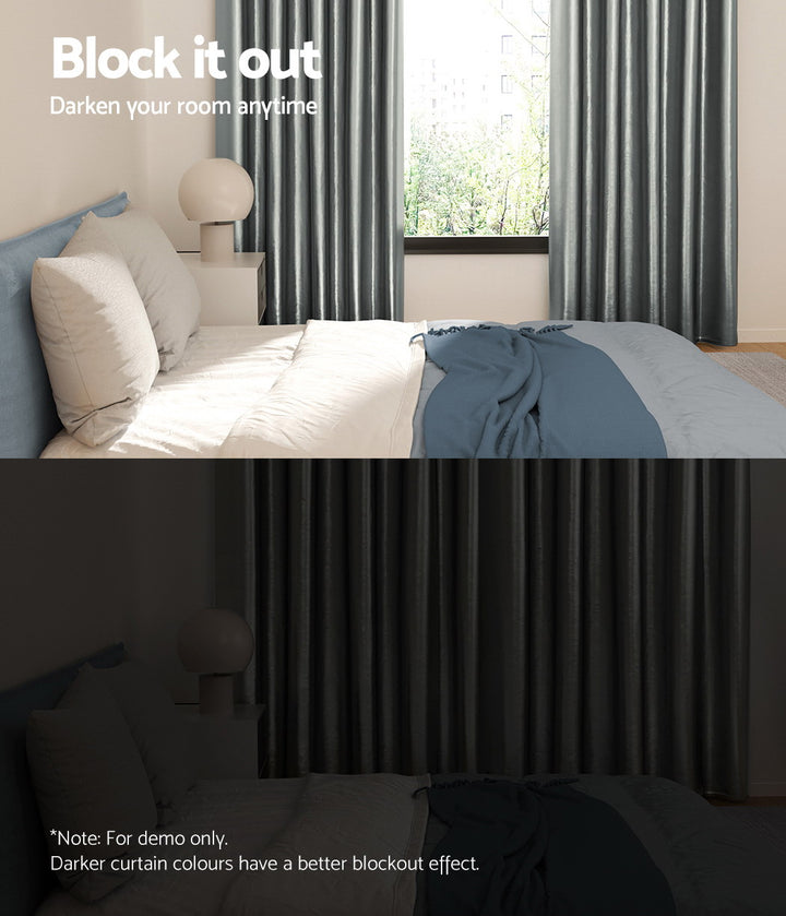 2X Blockout Curtains Window Blackout with Eyelet 140x230cm Grey Homecoze