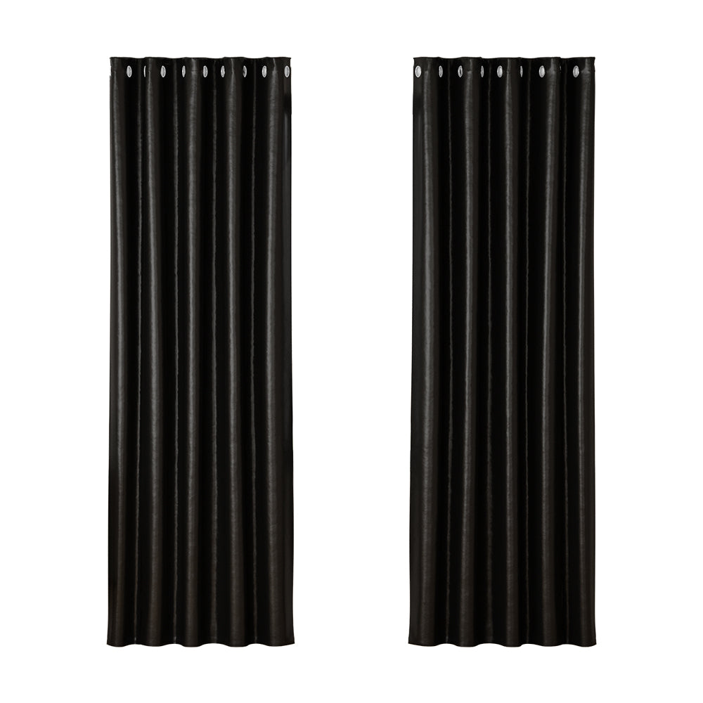 2X Blockout Curtains Window Blackout with Eyelet 180x213cm Black Homecoze