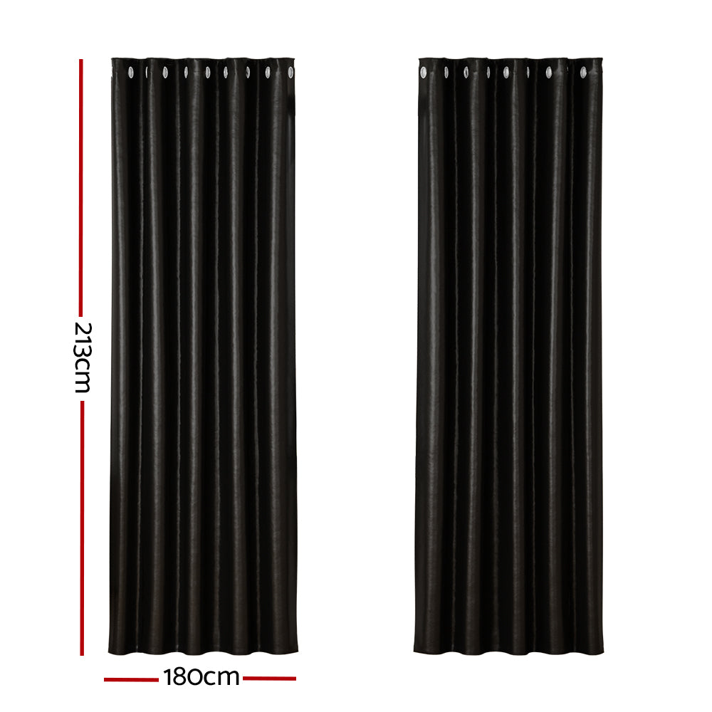 2X Blockout Curtains Window Blackout with Eyelet 180x213cm Black Homecoze