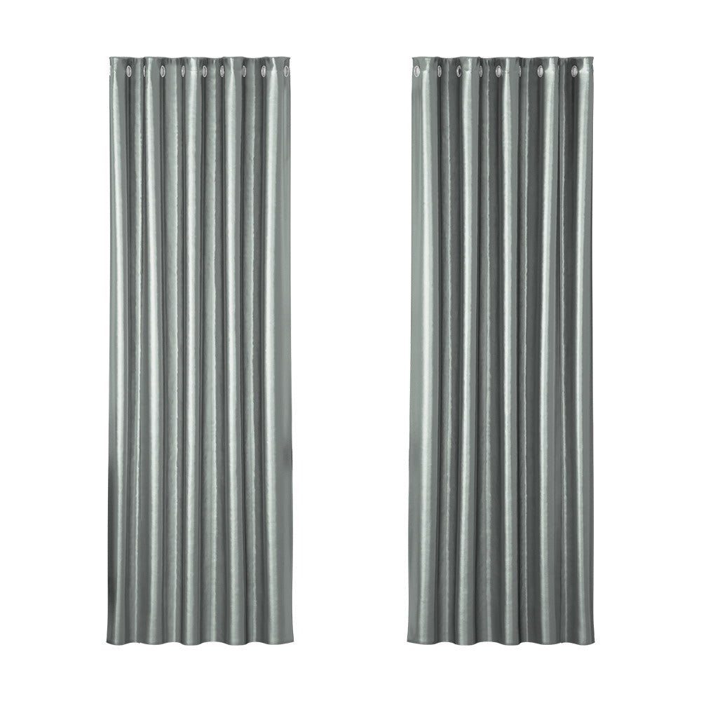 2X Blockout Curtains Window Blackout with Eyelet 180x213cm Grey Homecoze