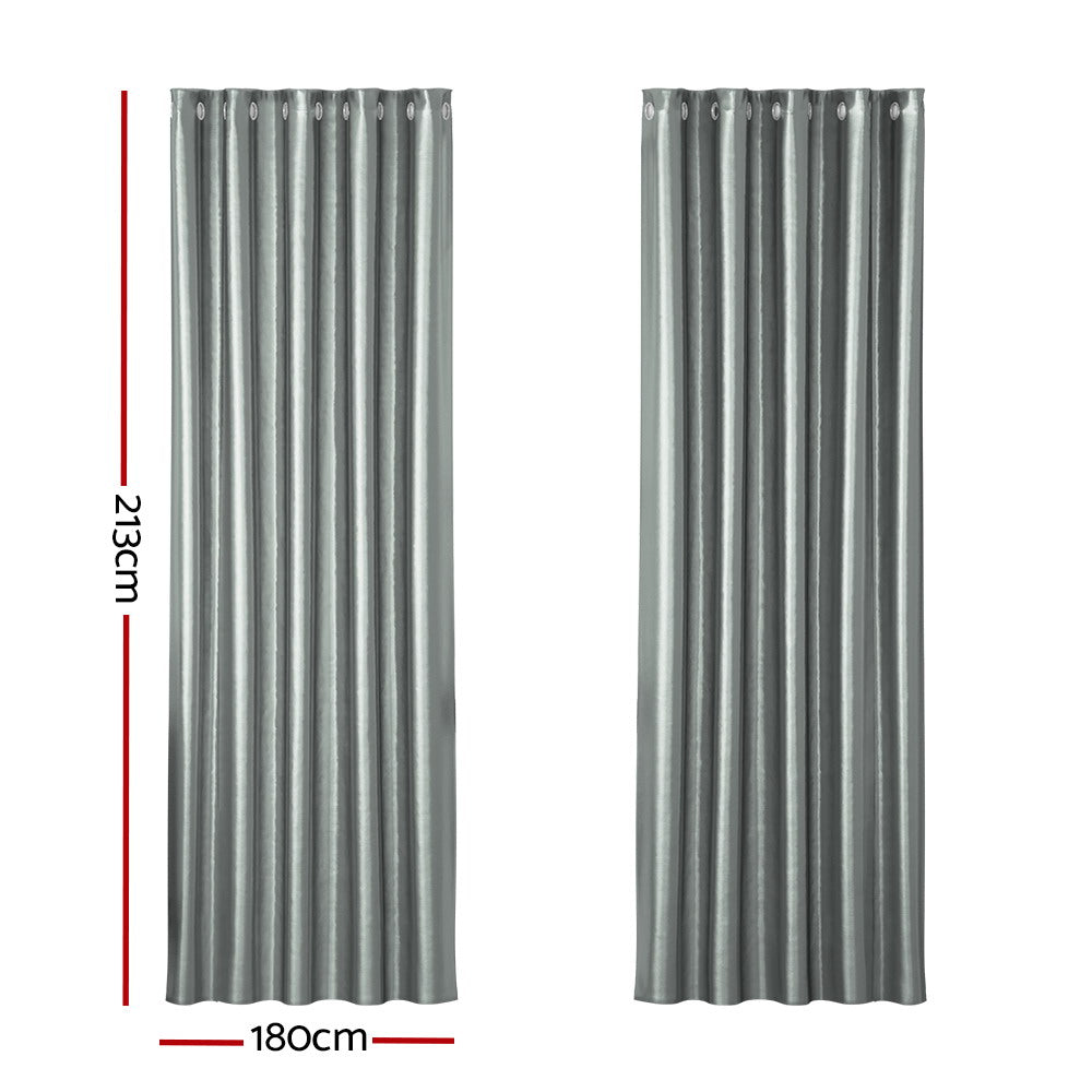 2X Blockout Curtains Window Blackout with Eyelet 180x213cm Grey Homecoze