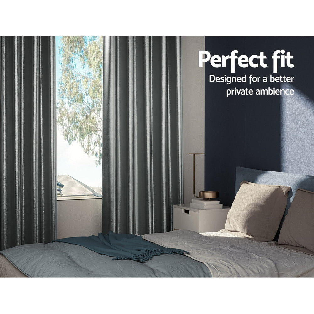 2X Blockout Curtains Window Blackout with Eyelet 180x213cm Grey Homecoze