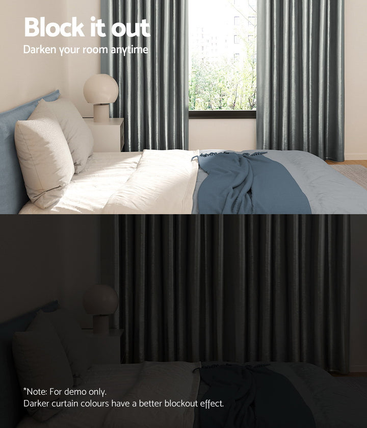 2X Blockout Curtains Window Blackout with Eyelet 180x213cm Grey Homecoze