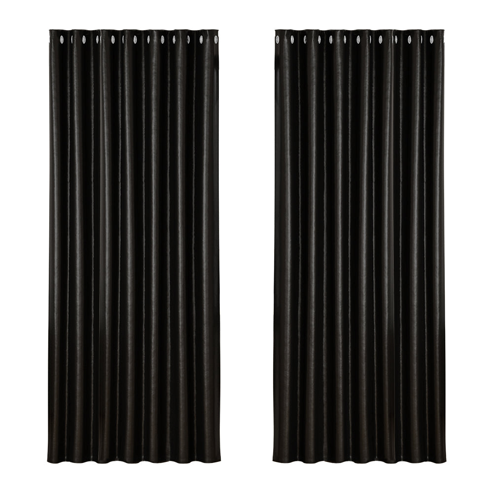 2X Blockout Curtains Window Blackout with Eyelet 240x230cm Black Homecoze