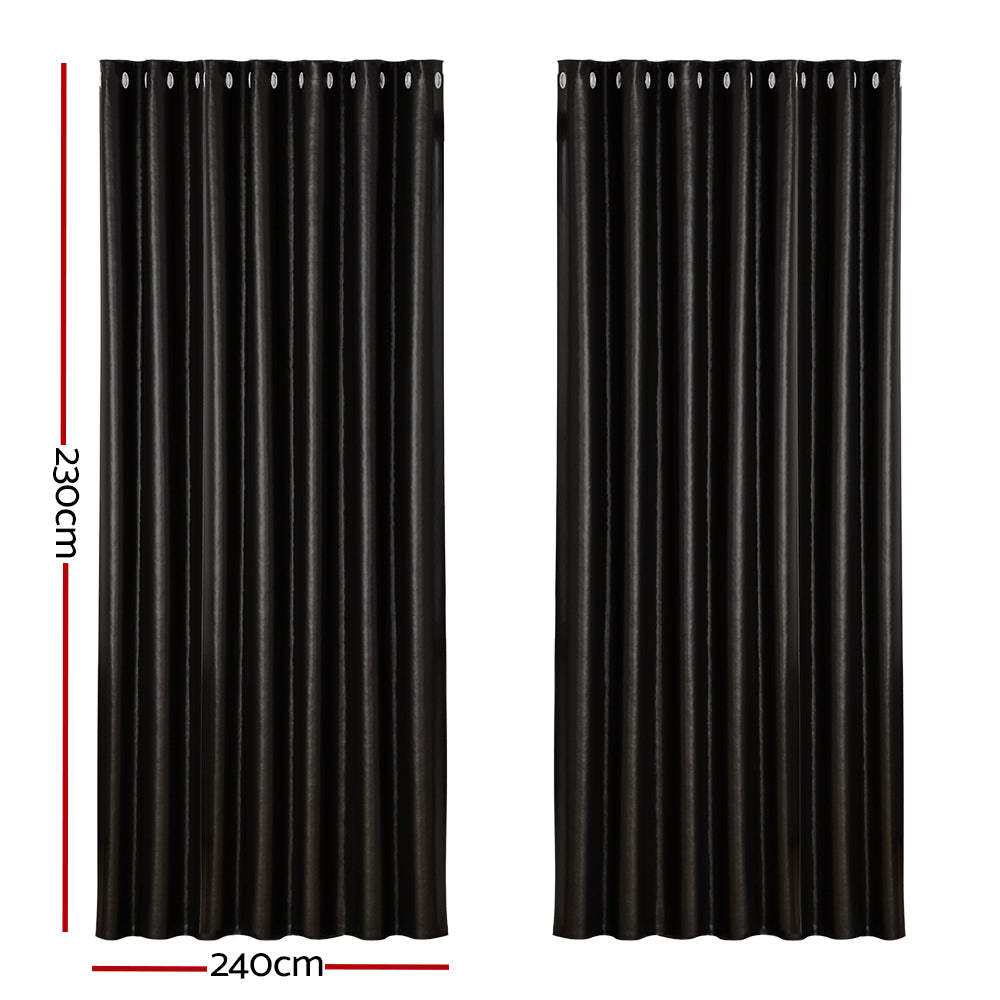 2X Blockout Curtains Window Blackout with Eyelet 240x230cm Black Homecoze