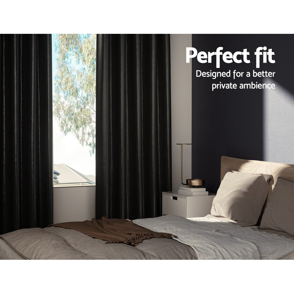2X Blockout Curtains Window Blackout with Eyelet 240x230cm Black Homecoze