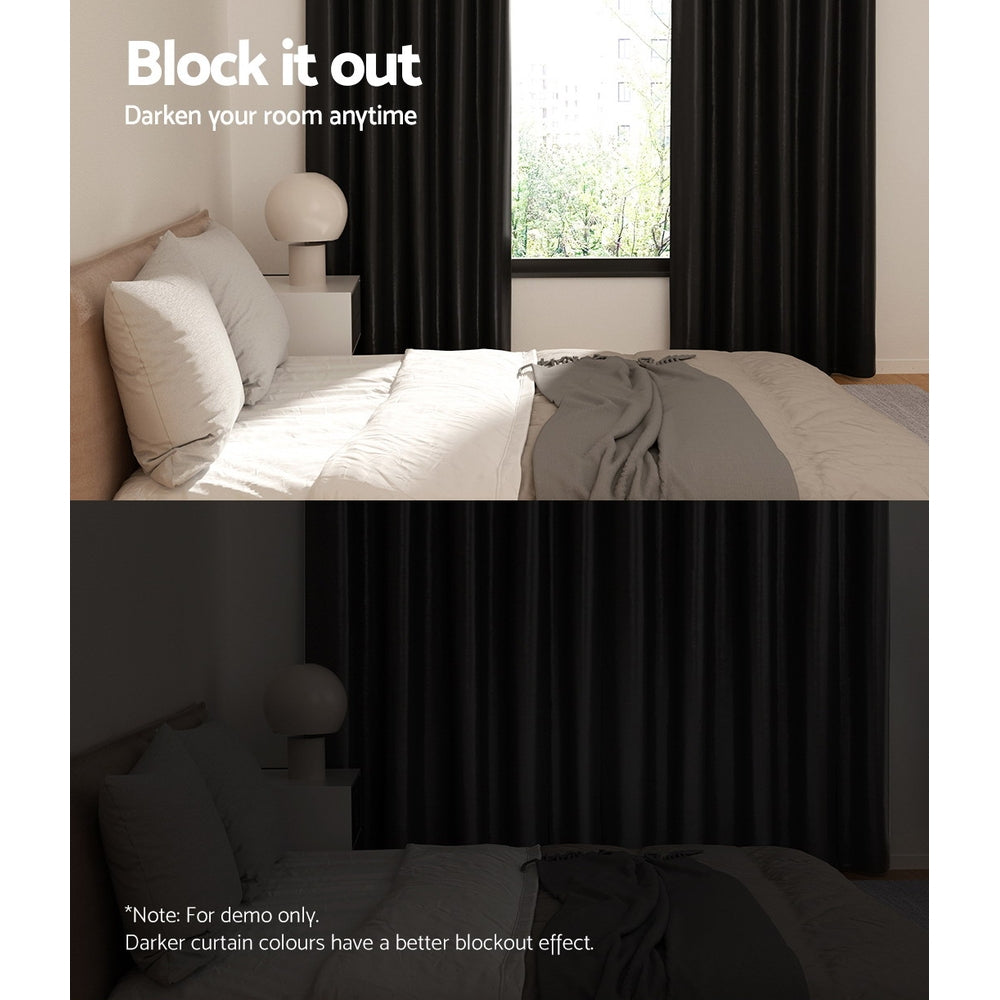 2X Blockout Curtains Window Blackout with Eyelet 240x230cm Black Homecoze