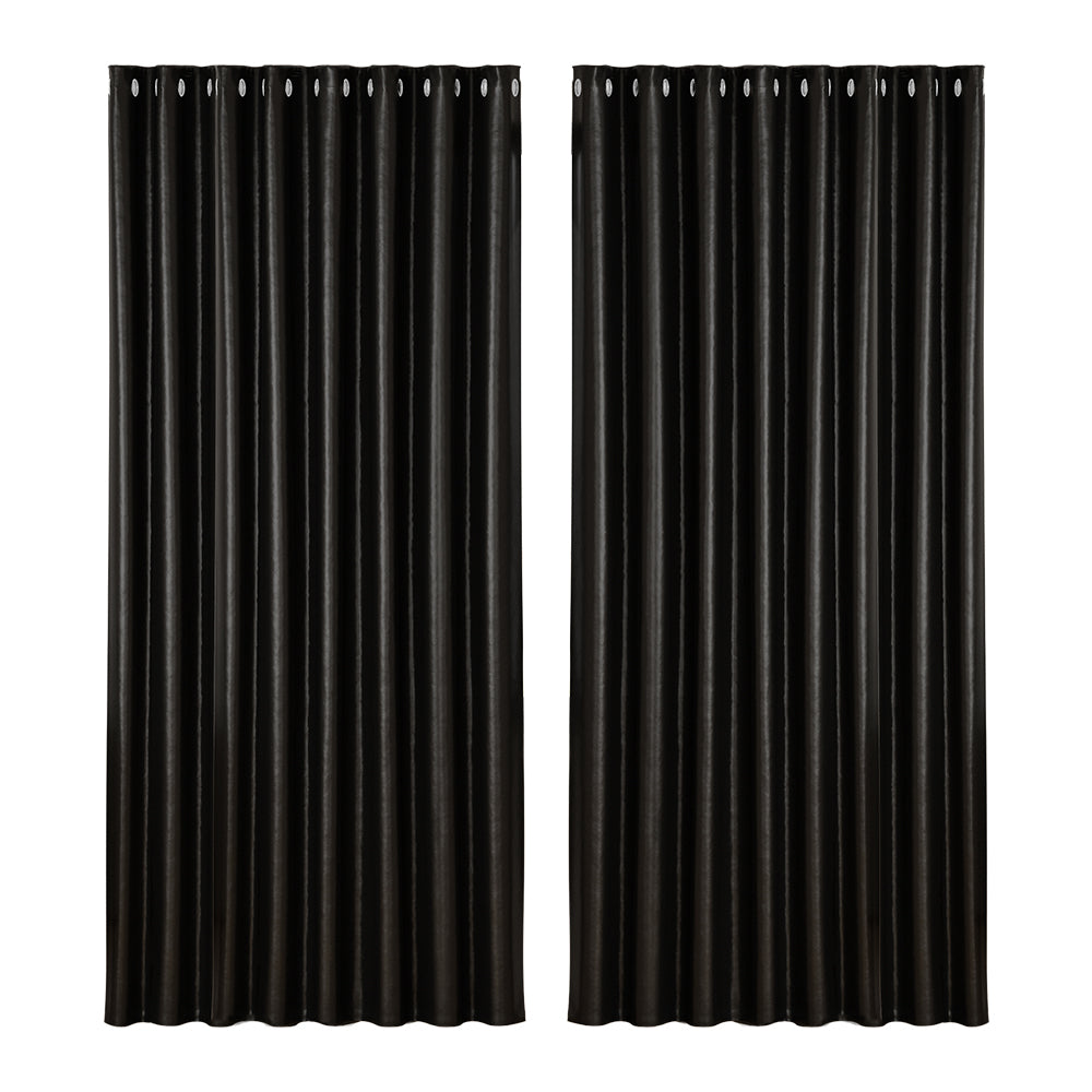 2X Blockout Curtains Window Blackout with Eyelet 300x230cm Black Homecoze