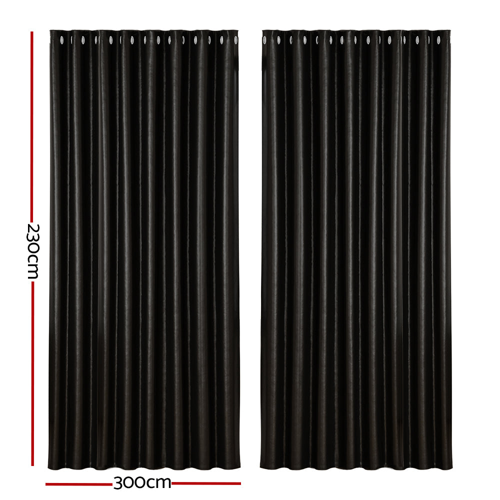 2X Blockout Curtains Window Blackout with Eyelet 300x230cm Black Homecoze