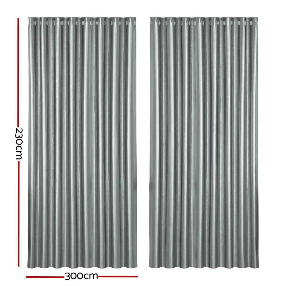 2X Blockout Curtains Window Blackout with Eyelet 300x230cm Grey Homecoze