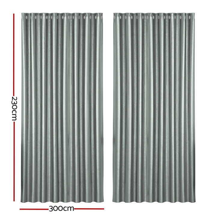 2X Blockout Curtains Window Blackout with Eyelet 300x230cm Grey Homecoze