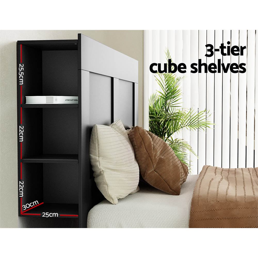 Queen Size Storage Headboard Bed Frame Bed Head with Shelves – Black Homecoze