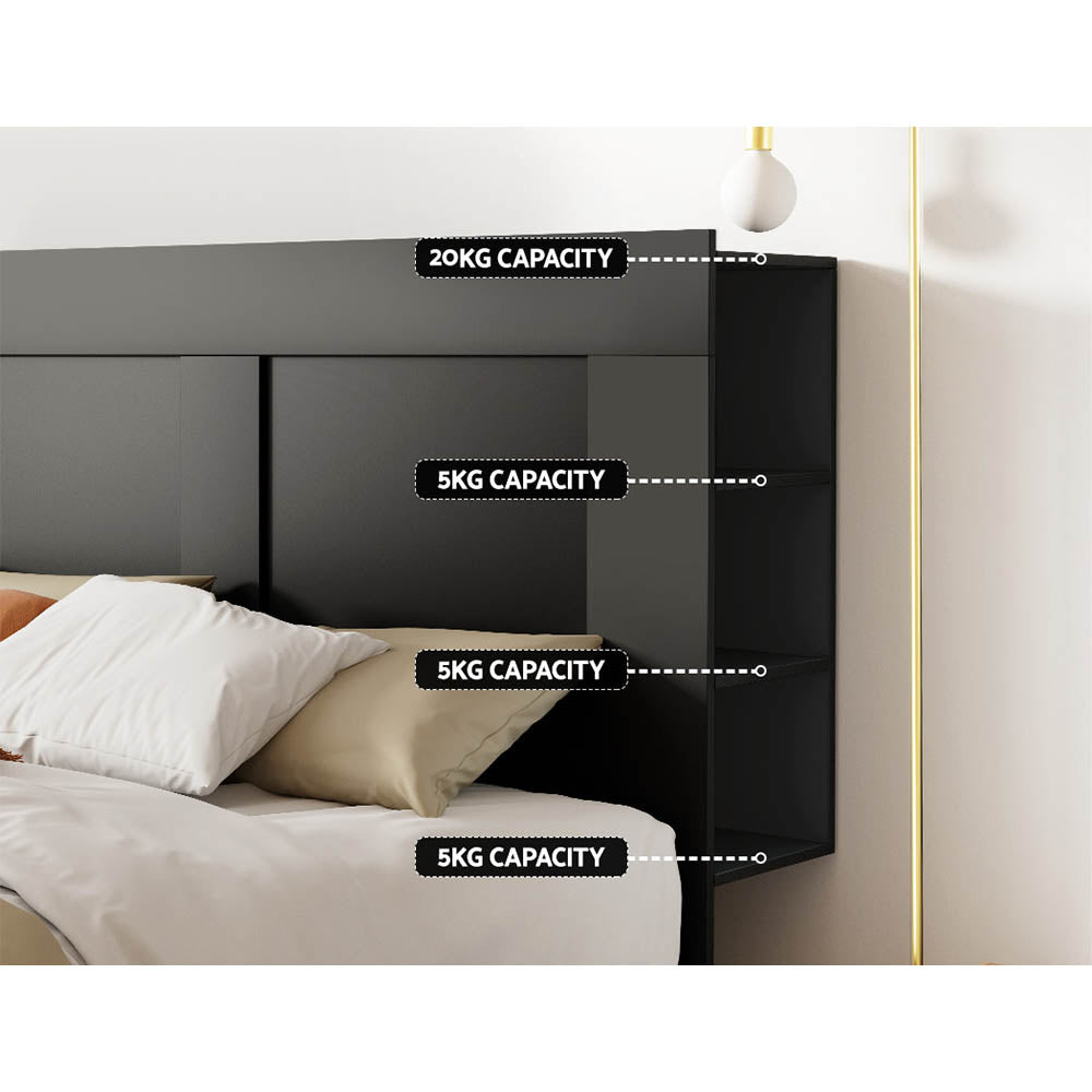 Queen Size Storage Headboard Bed Frame Bed Head with Shelves – Black Homecoze