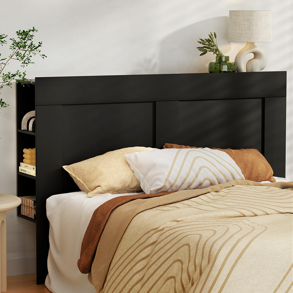 Queen Size Storage Headboard Bed Frame Bed Head with Shelves – Black Homecoze