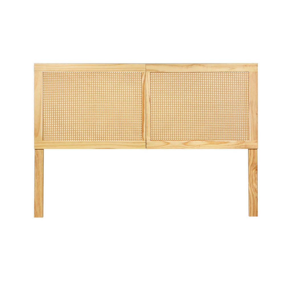 Double Size Rattan Pinewood Boho Style Headboard Bed Frame Bed Head - Pine Homecoze