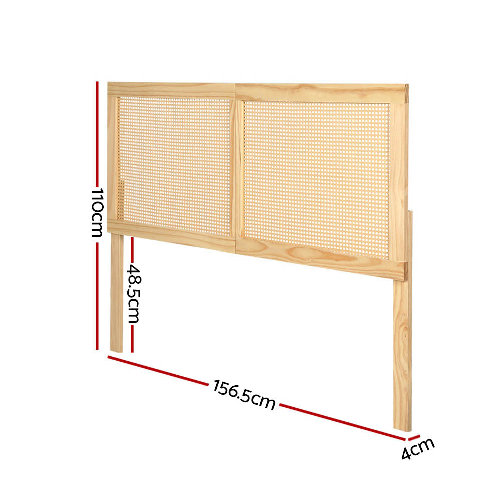 Queen Size Rattan Pinewood Boho Style Headboard Bed Frame Bed Head – Pine Homecoze