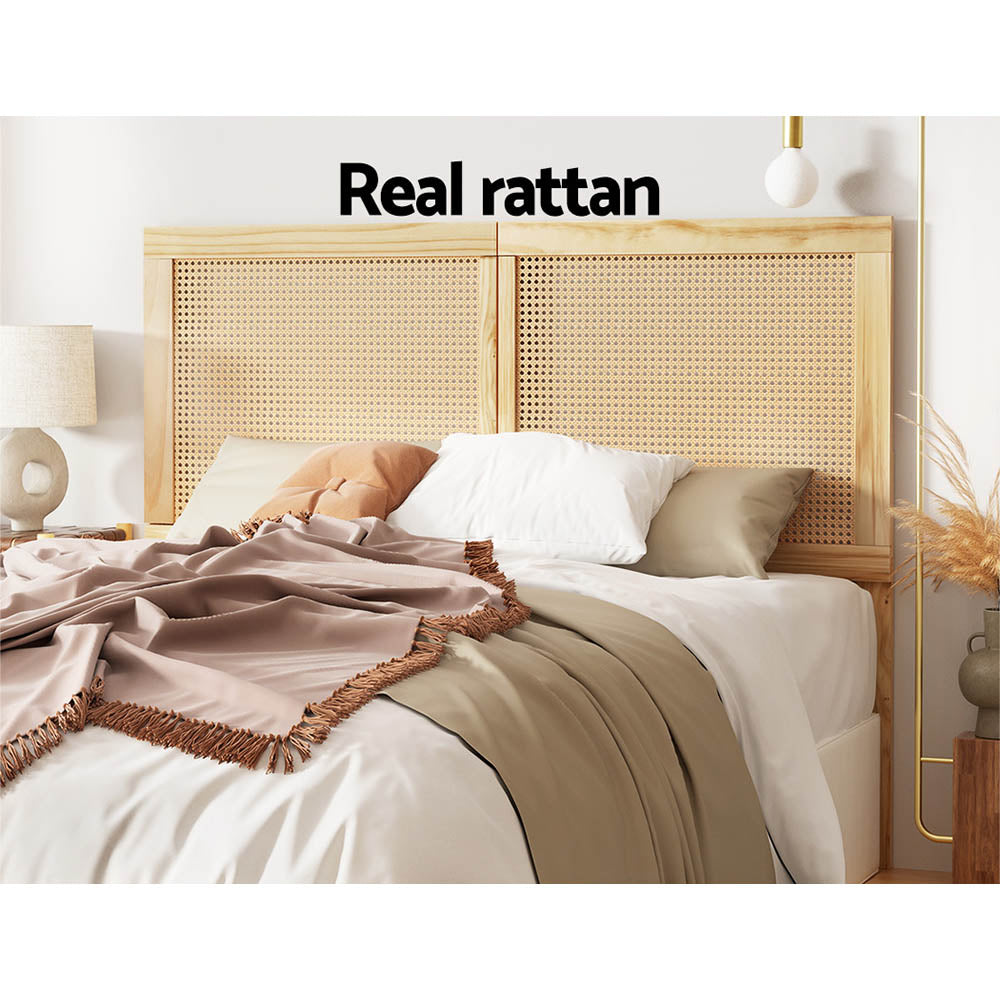 Queen Size Rattan Pinewood Boho Style Headboard Bed Frame Bed Head – Pine Homecoze