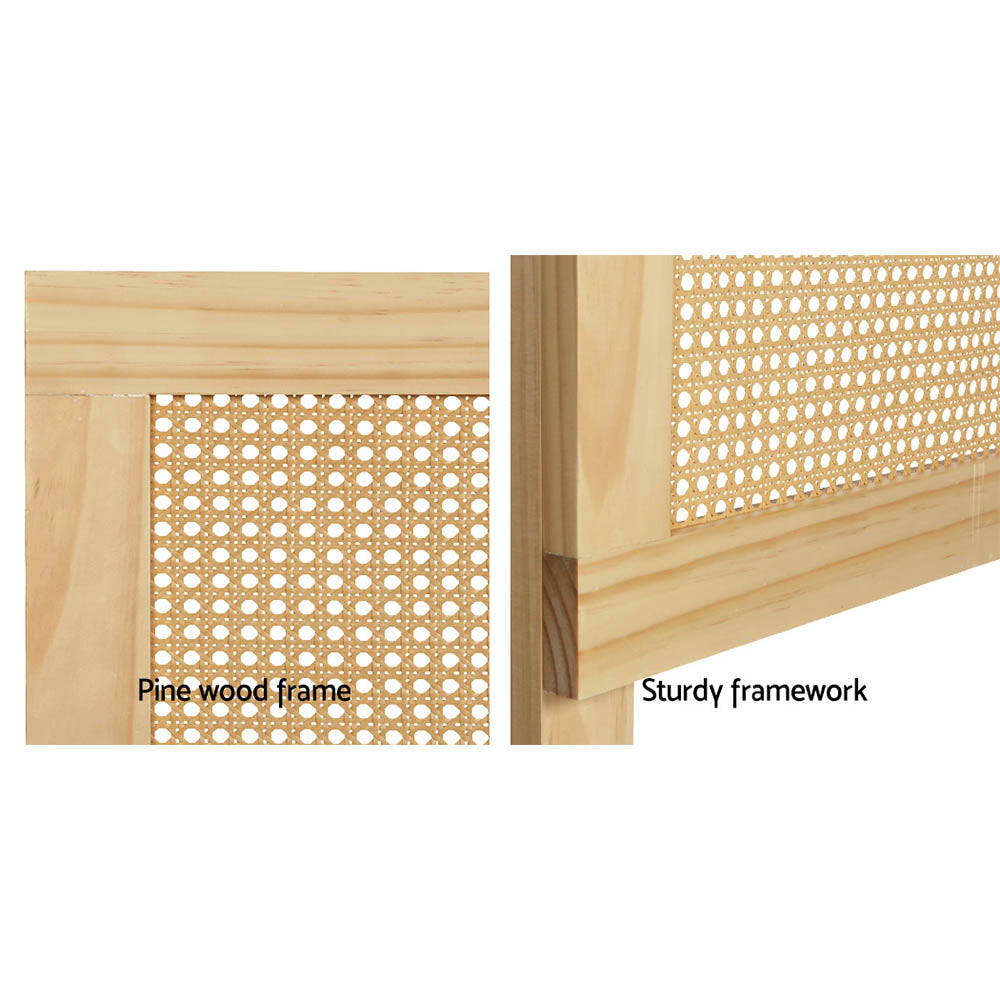 Queen Size Rattan Pinewood Boho Style Headboard Bed Frame Bed Head – Pine Homecoze