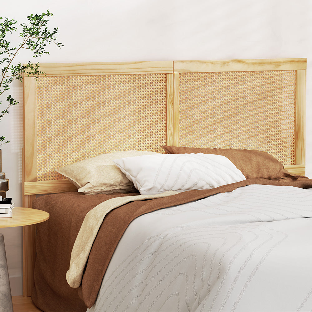 Queen Size Rattan Pinewood Boho Style Headboard Bed Frame Bed Head – Pine Homecoze