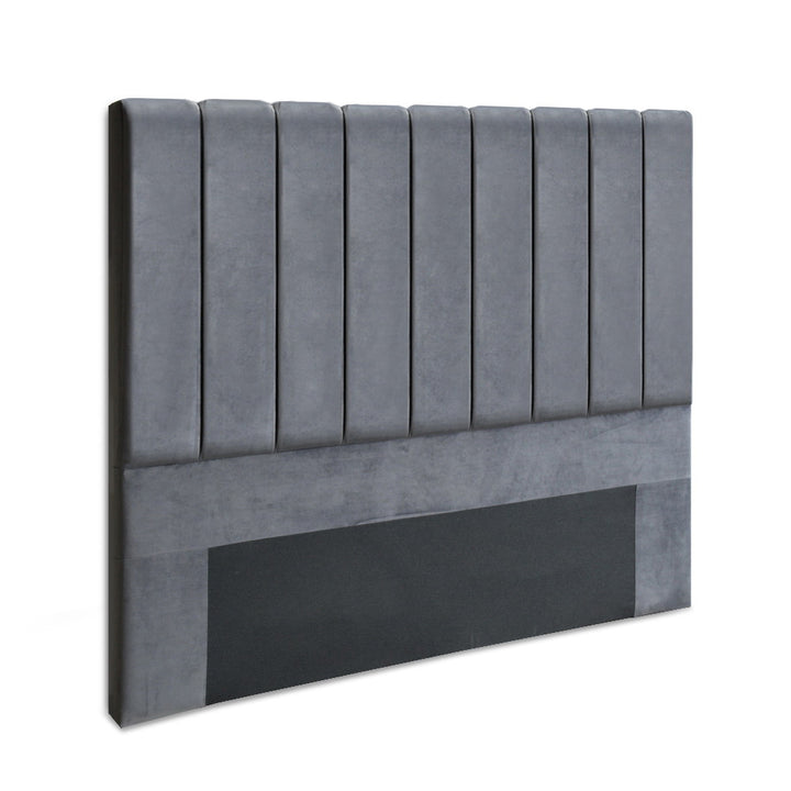 Double Size Headboard Bed Head Faux Velvet Fabric - Grey Homecoze